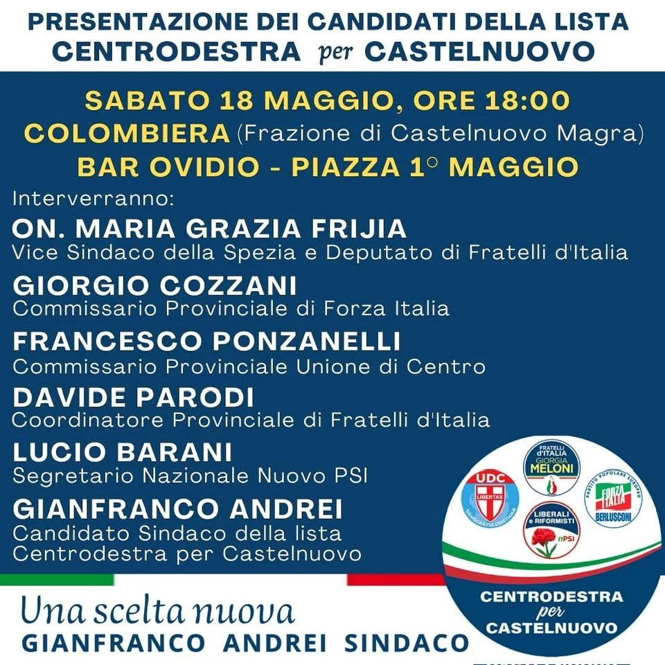 Comunali 2024 Castelnuovo Magra: presentazione lista candidati